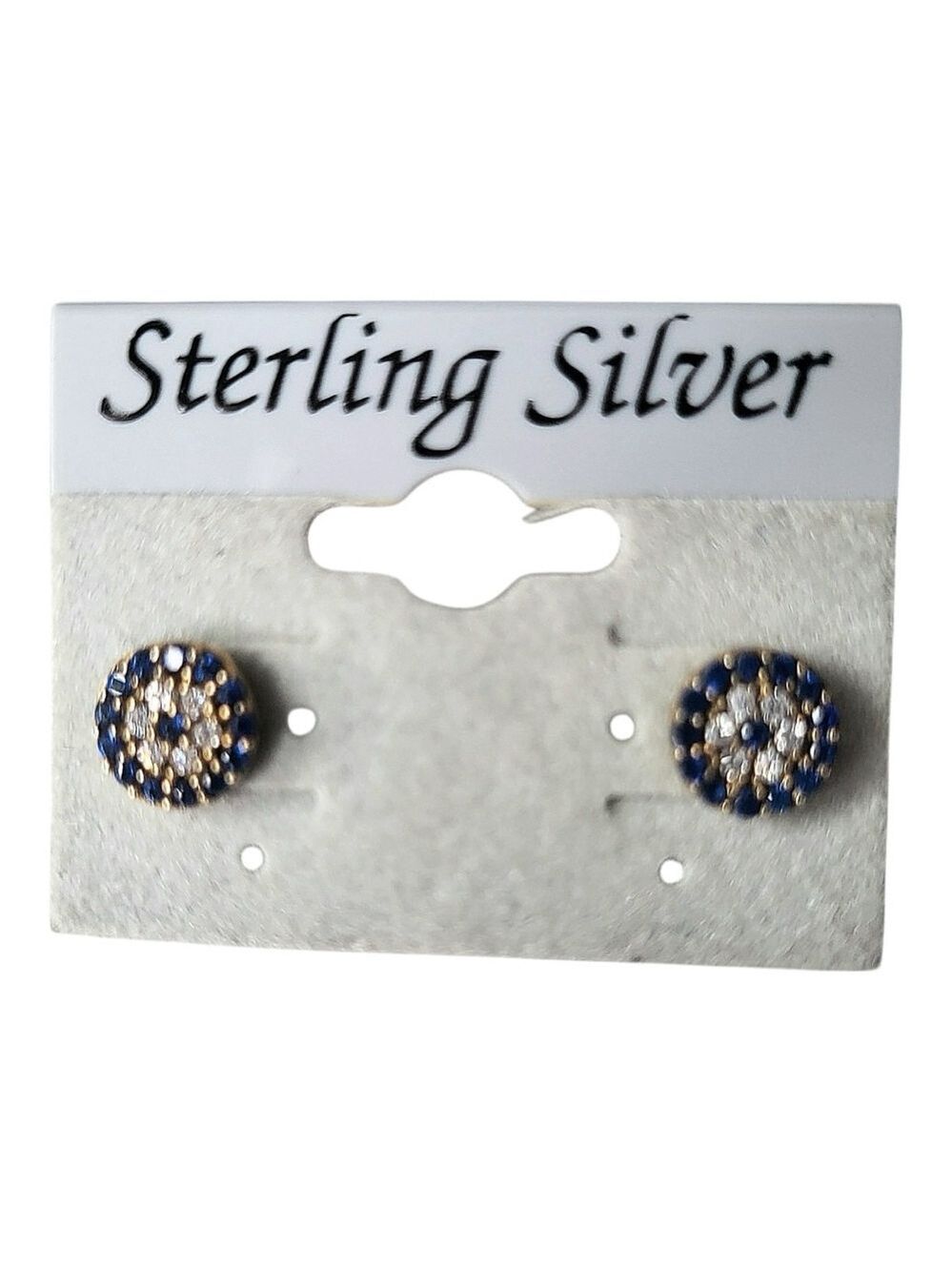 Sterling Silver Blue White Stud Earrings One Size